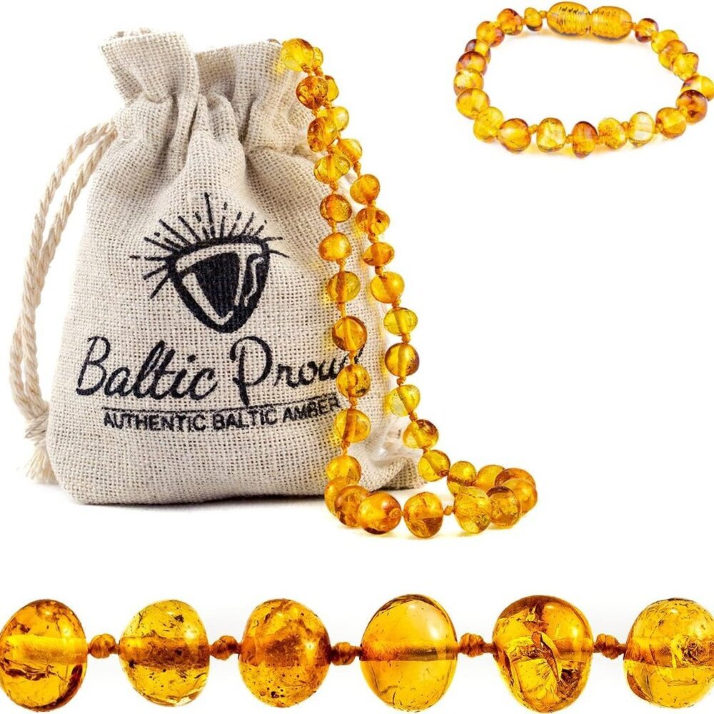 Baltic Amber Necklace and Bracelet Gift Set Unisex Honey 12.5 Inches/5.5 Inches